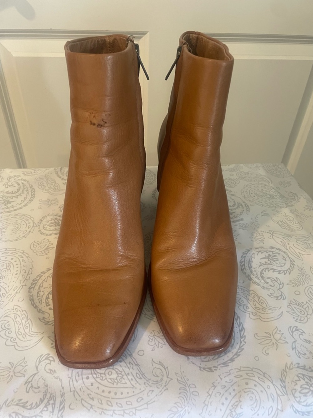 Frye Cognac Leather Ankle Boots with Side Zip
